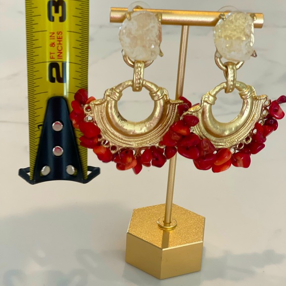 Gorgeous Red Beaded and Gold Venetian Glass Pierced Earrings - Picture 6 of 9